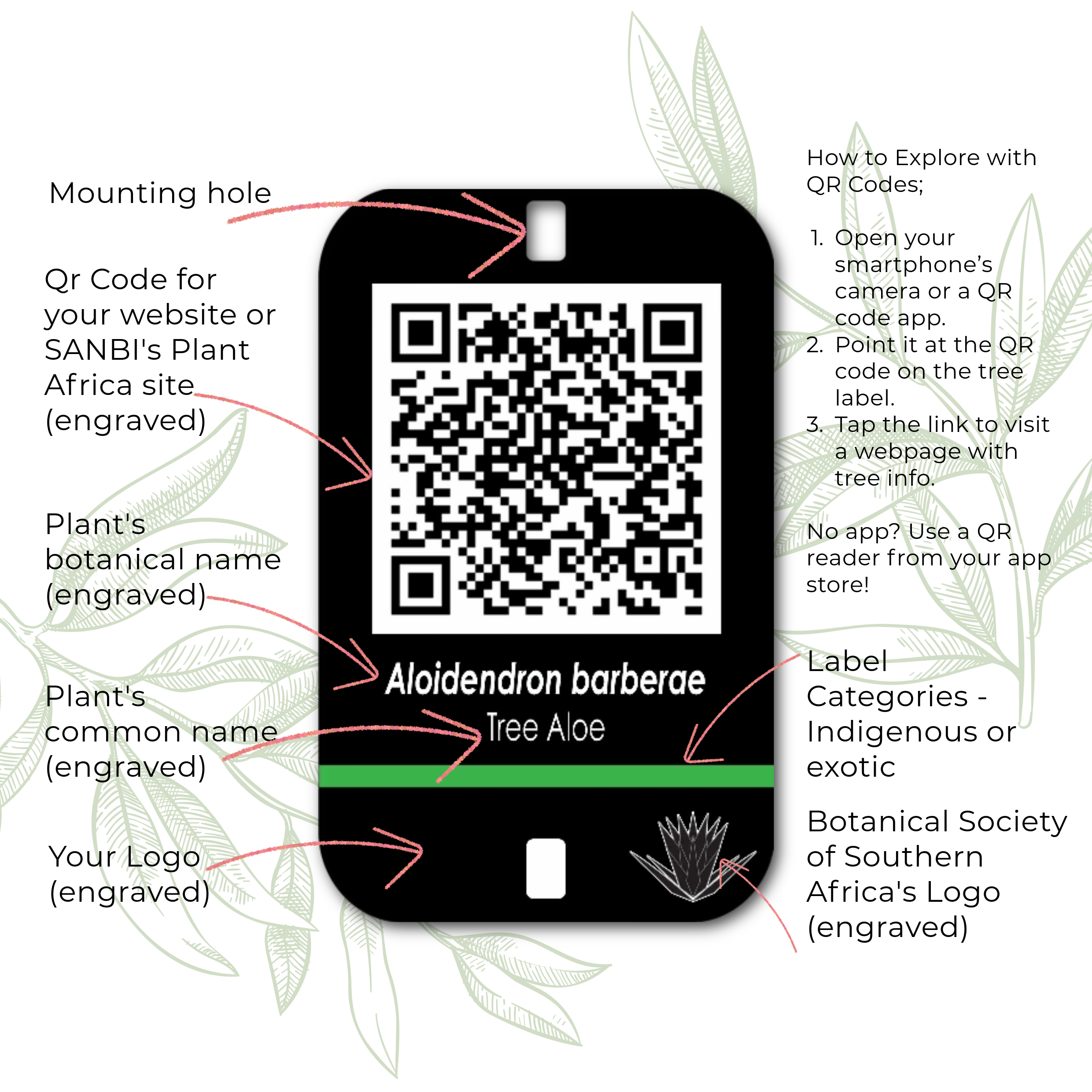 Infographic explaining QR code tree labels